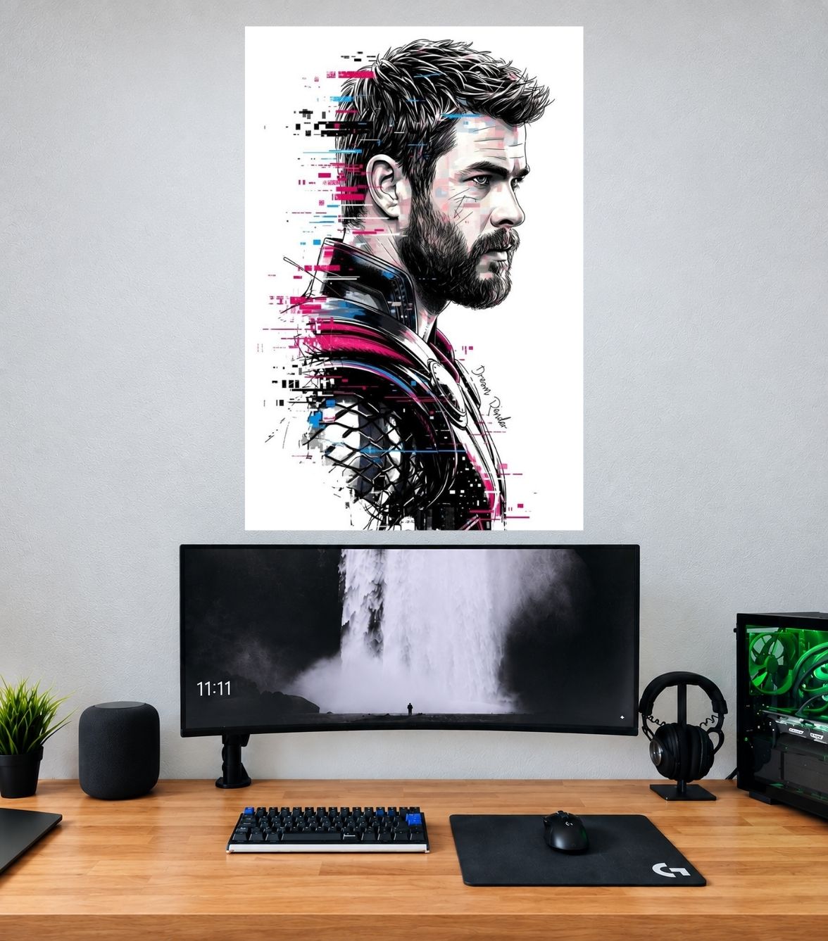 Thor White Ink Profile Sketch Edition Marvel single wall poster mockup