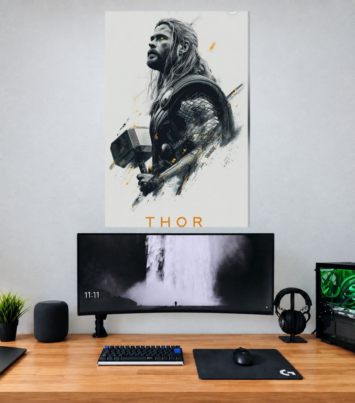 Thor Golden Minimal Warrior Sketch Edition Marvel single wall poster mockup