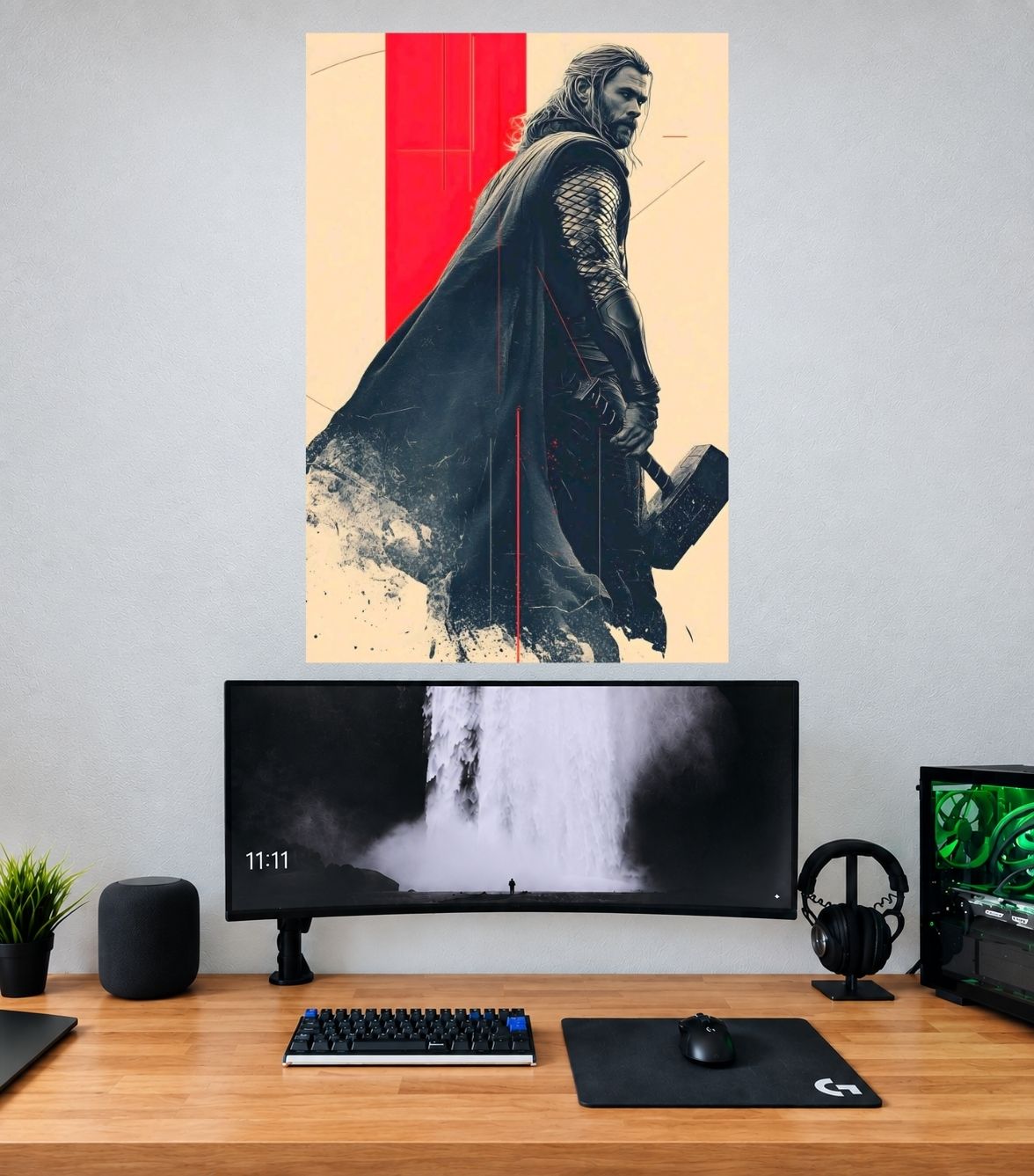 Thor Scarlet Gold Cape Silhouette Edition Marvel single wall poster mockup