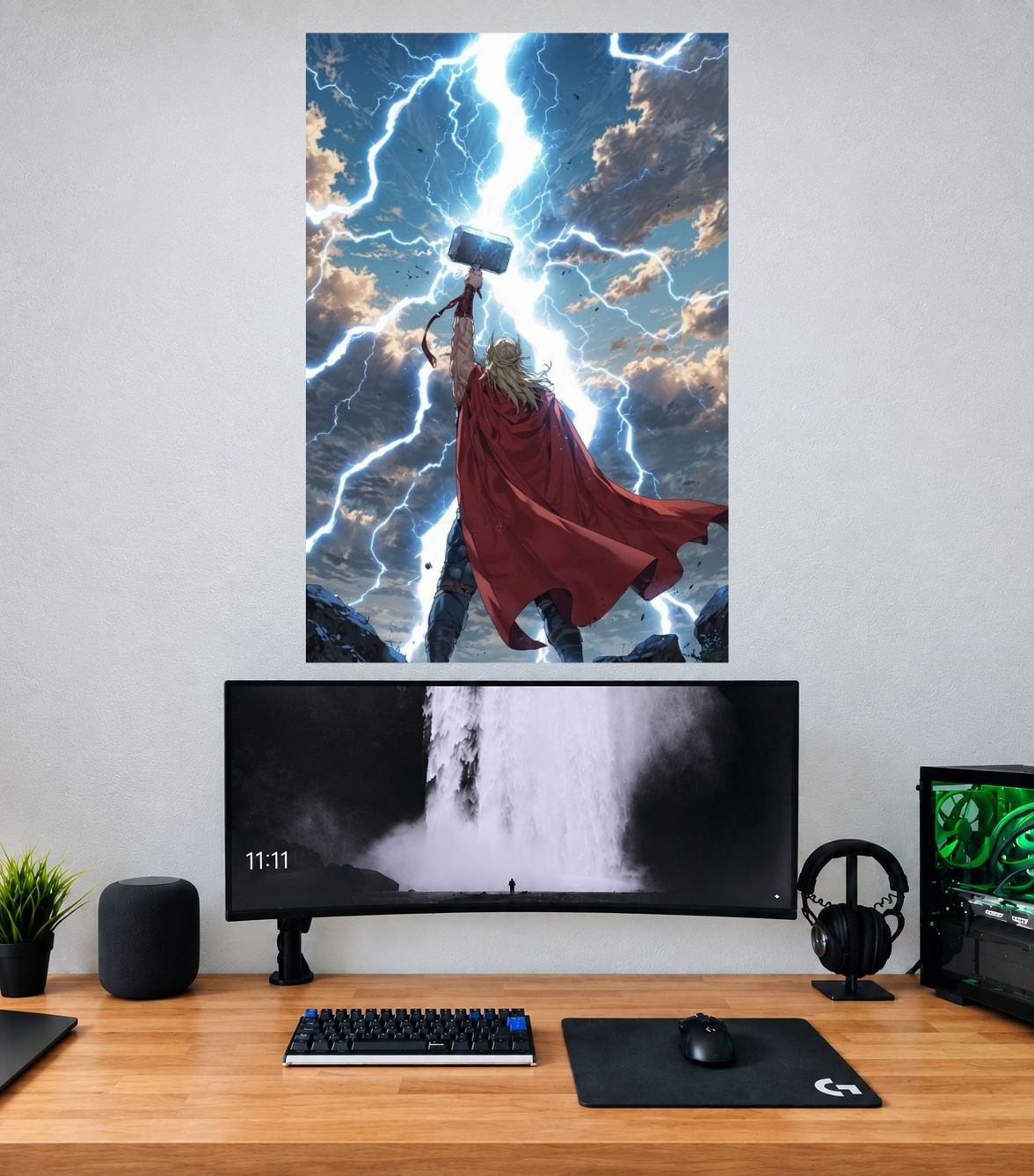 Thor Sky Lightning Red Cape Edition Thor single wall poster mockup