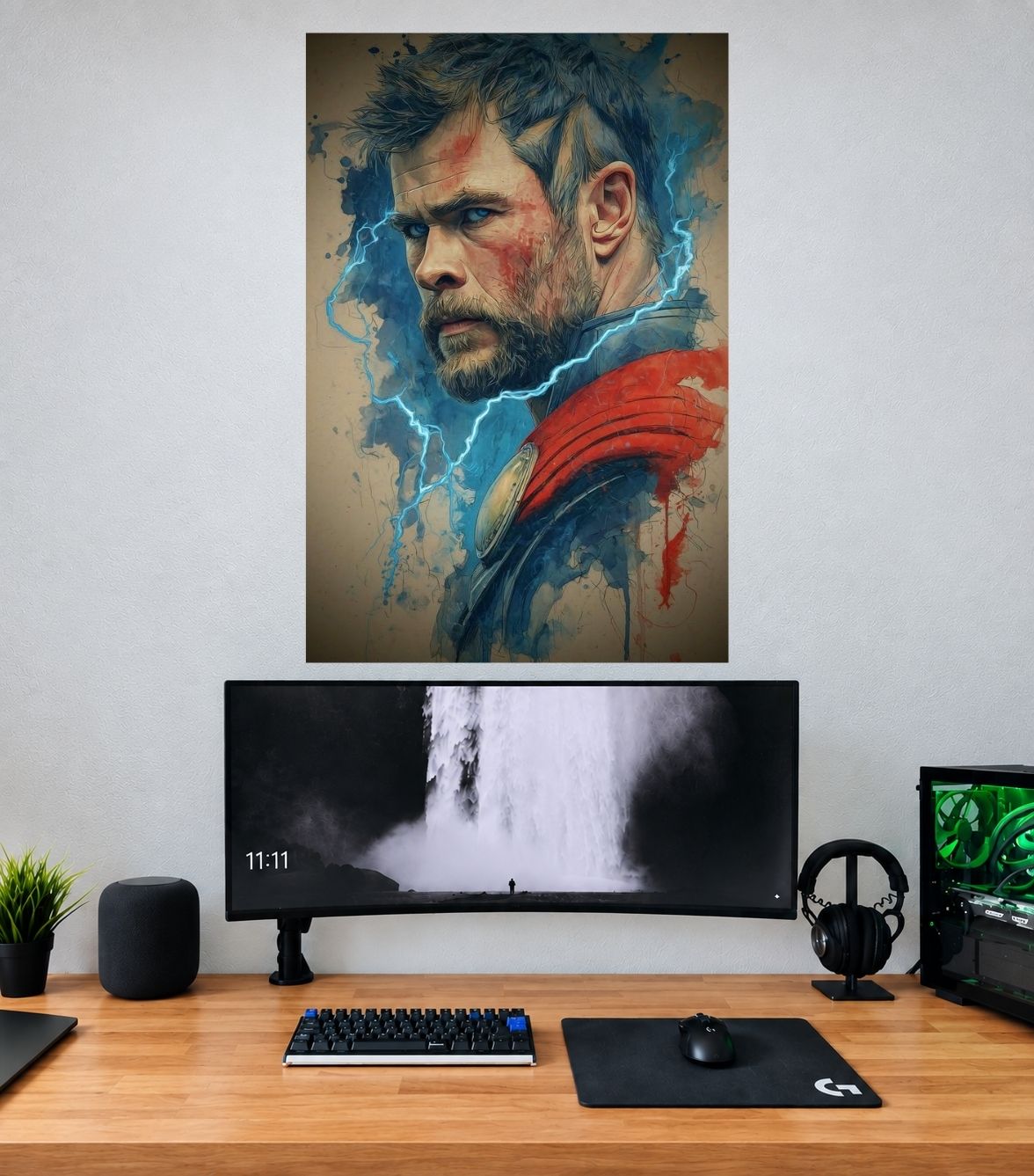 Thor Weathered Watercolor Portrait Edition Thor single wall poster mockup