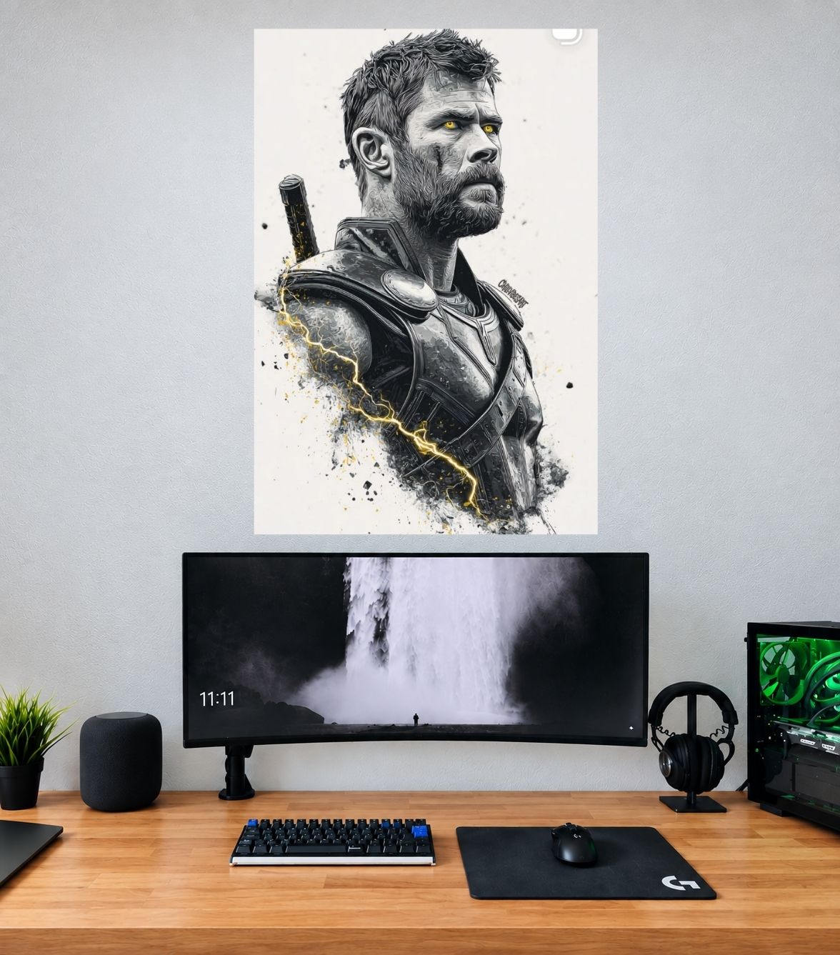 Thor Black White Hero Sketch Edition Thor single wall poster mockup
