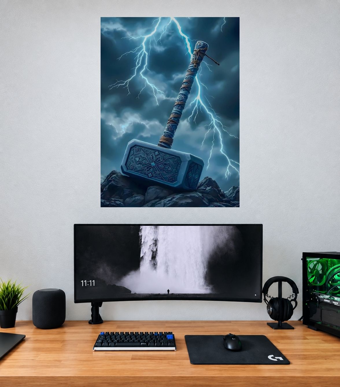 Mjolnir Lightning Hammer Storm Edition Thor single wall poster mockup