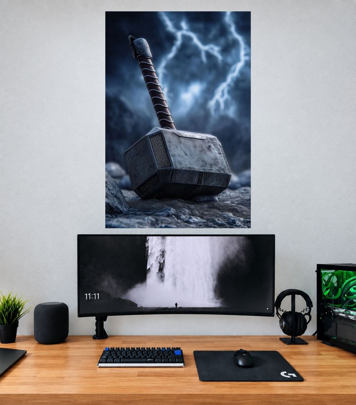 Mjolnir Thunderstorm Grounded Hammer Edition Thor single wall poster mockup
