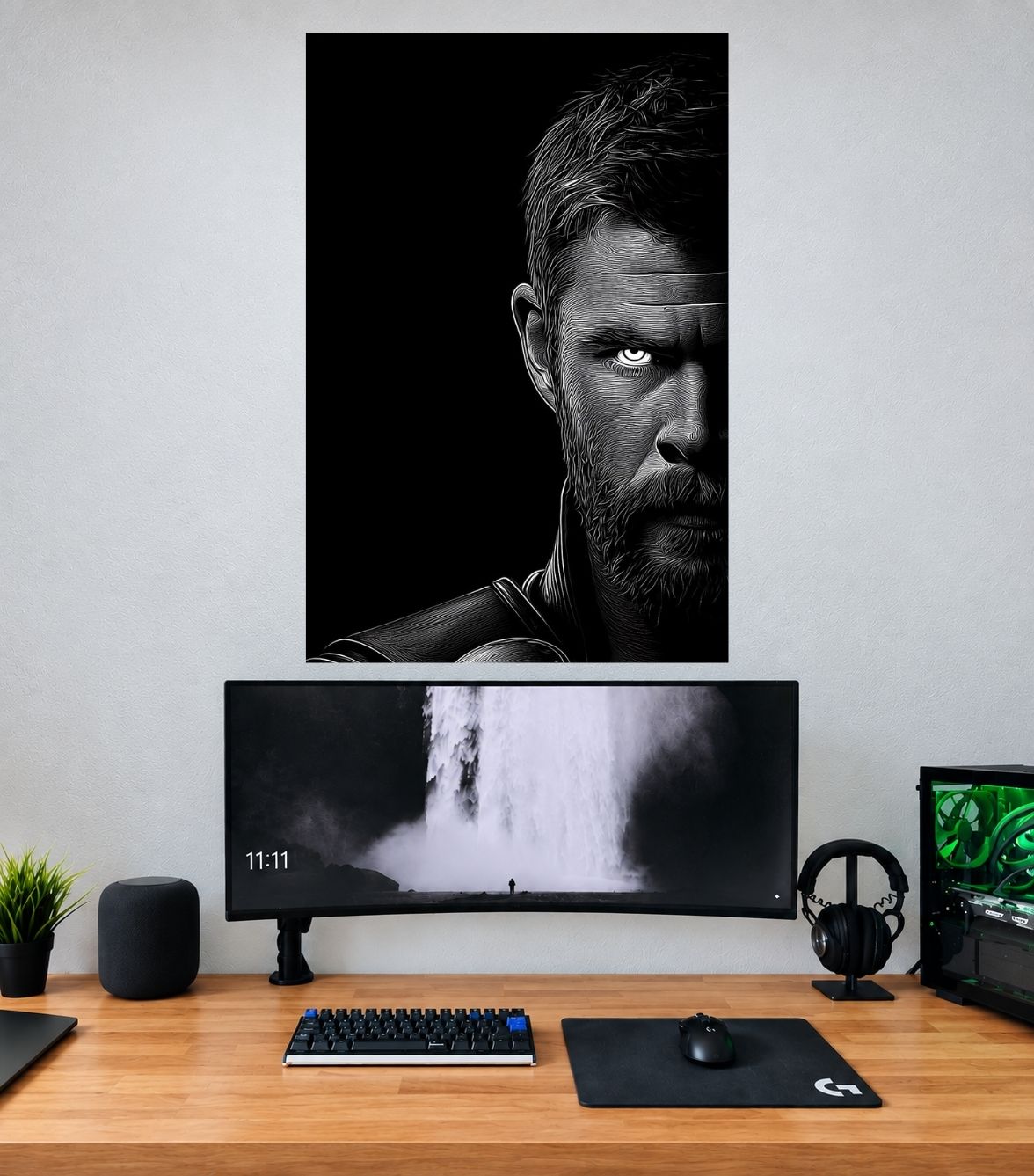 Thor Monochrome Half Shadow Edition Thor single wall poster mockup