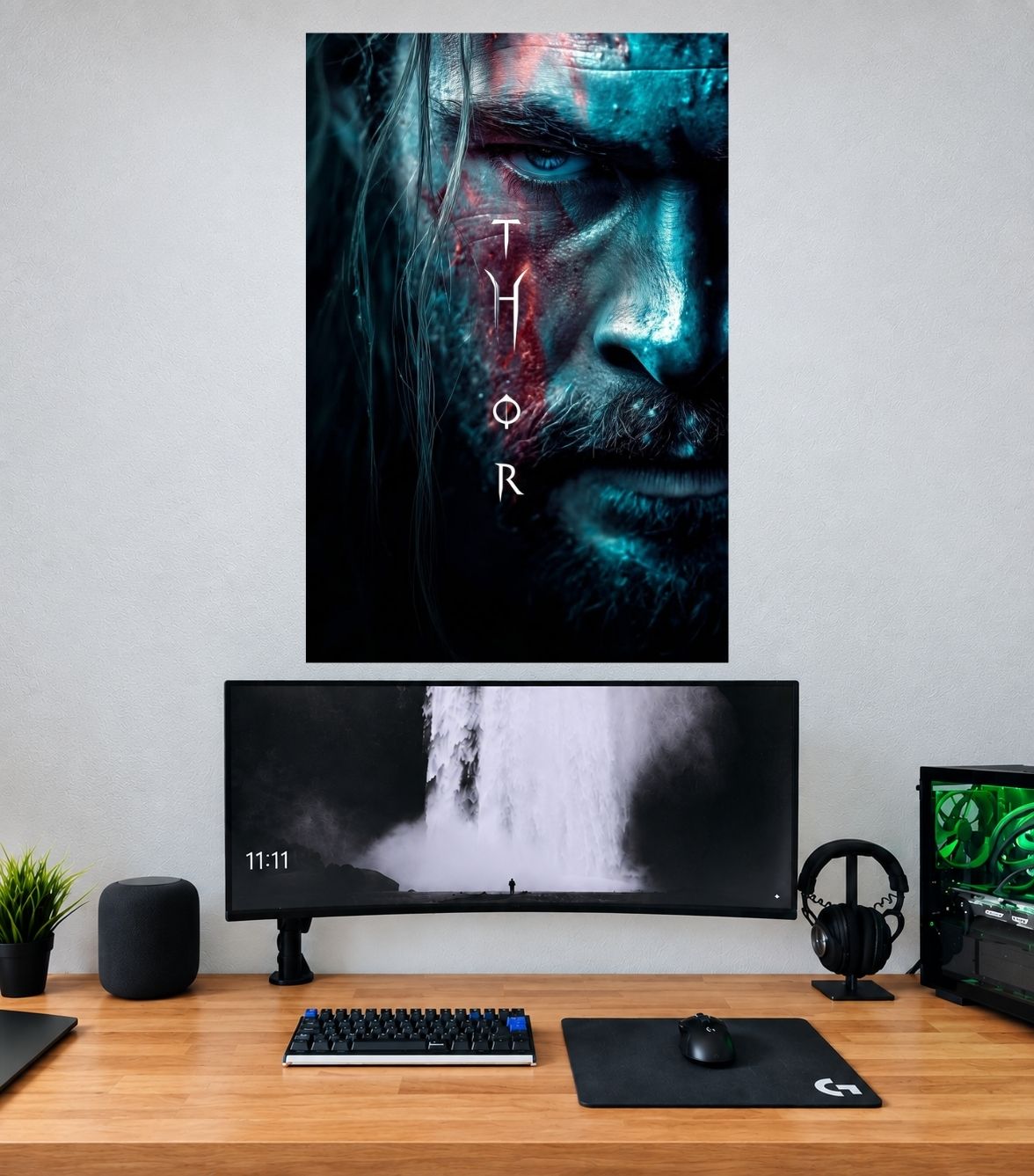Thor Midnight Blue Face Typography Edition Thor single wall poster mockup
