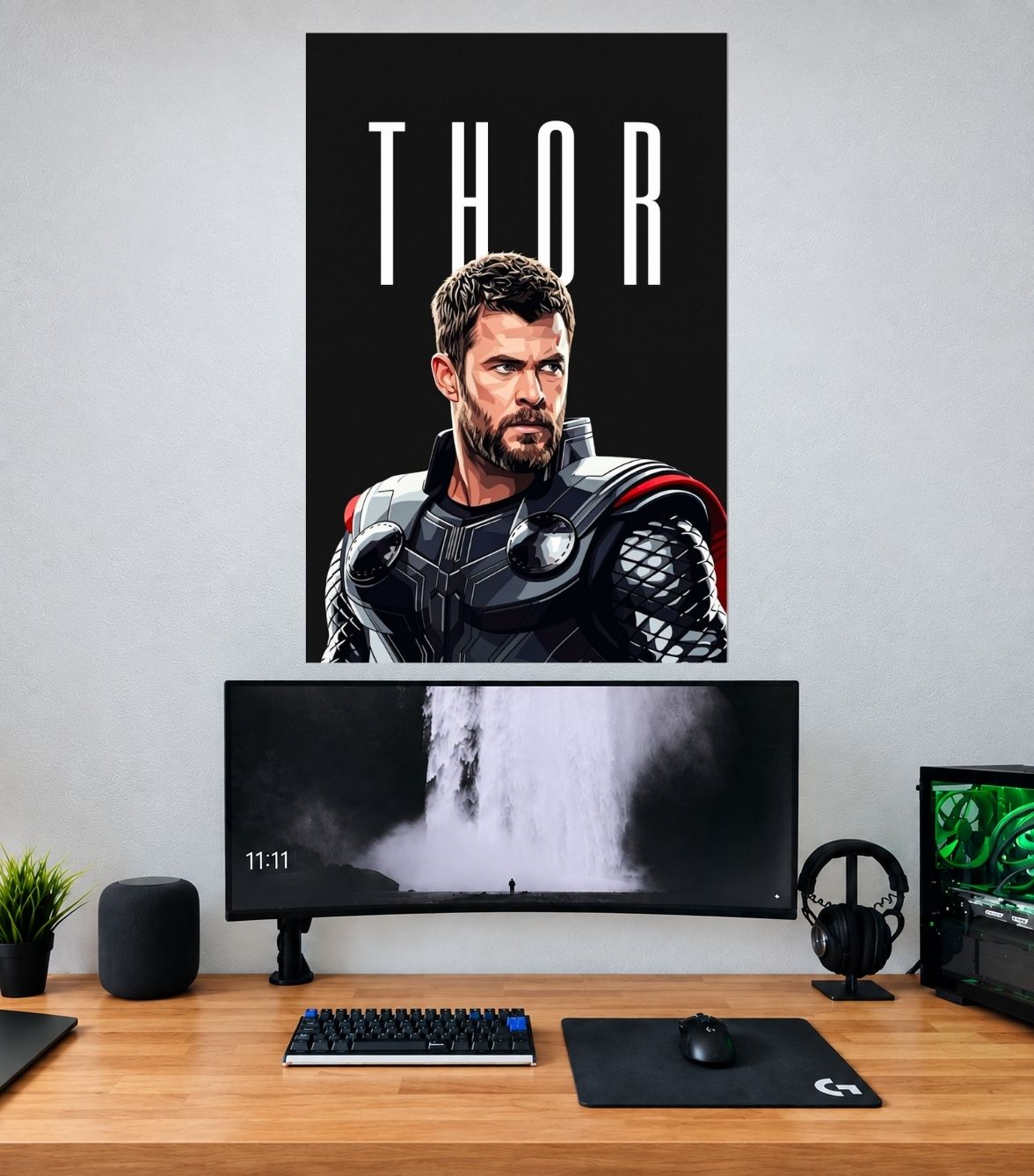 Thor Black Minimal Hero Portrait Edition single wall poster mockup