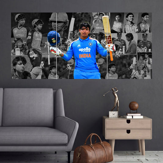 Vaibhav Suryavanshi Bat and Helmet Triumph 3 Split Cricket Wall Posters
