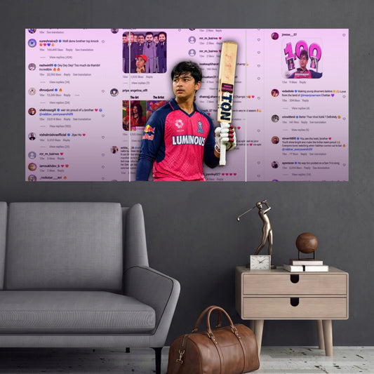 Vaibhav Suryavanshi Pink Jersey Fan Collage 3 Split Cricket Wall Posters