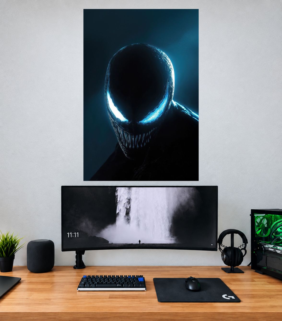 Venom Electric Blue Shadow Face Edition premium Venom single wall poster mockup