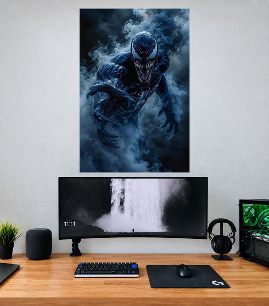 Venom Blue Smoke Symbiote Edition premium Venom single wall poster mockup