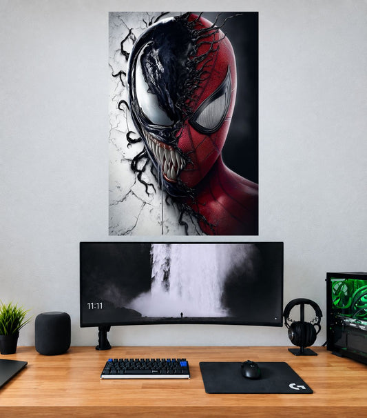 Venom Spider Man Split Face Edition premium Venom single wall poster mockup