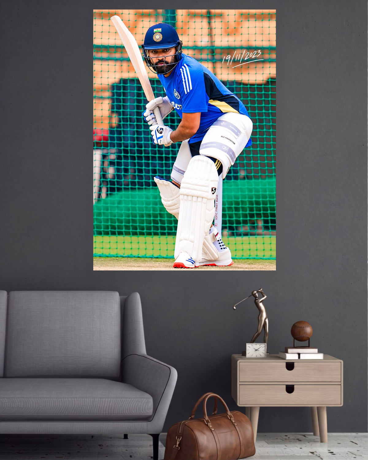 Rohit Sharma Nets Practice Cricket Wall Poster